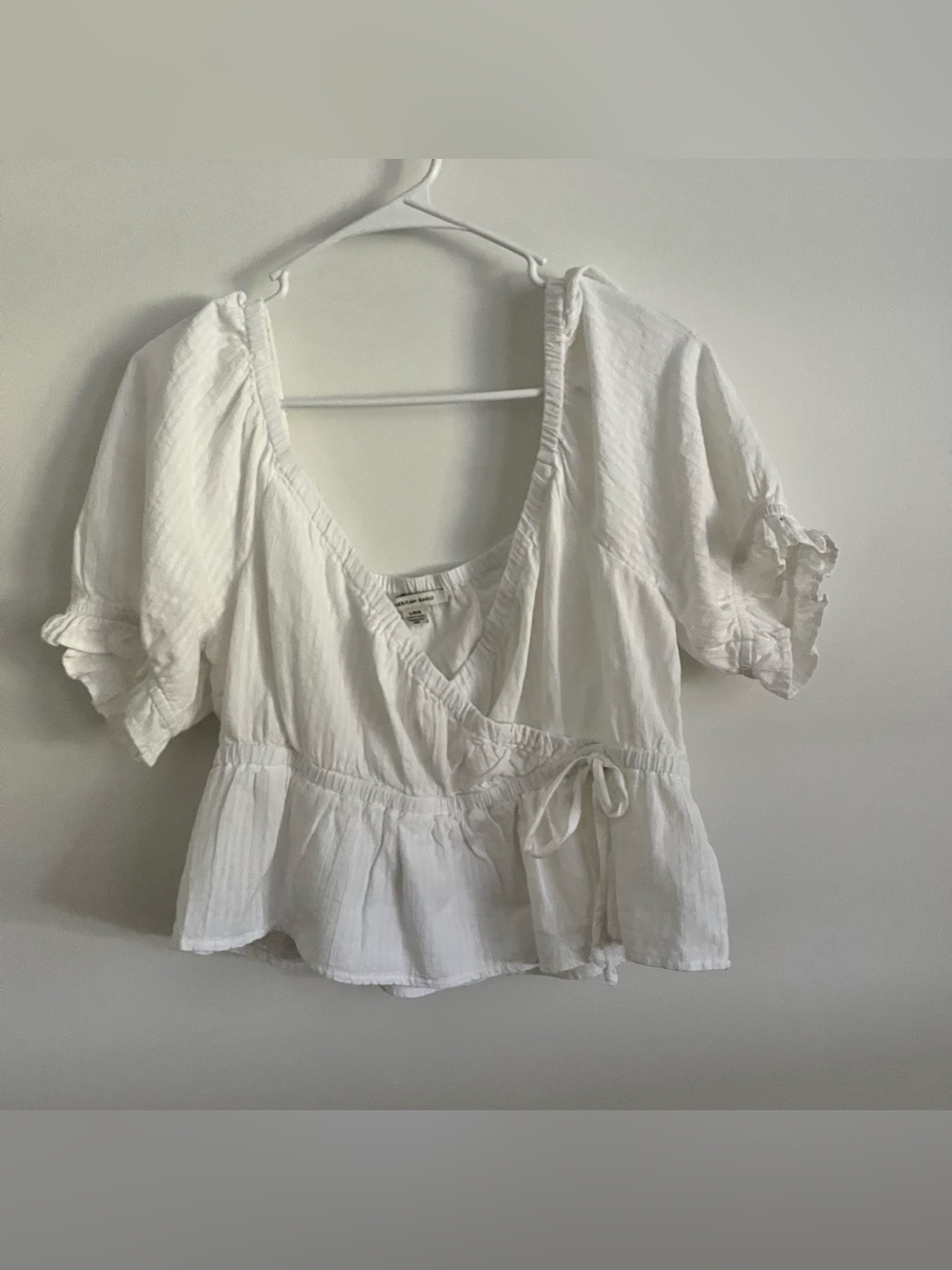 Linen & Cotton White Puff-Sleeve Peplum Peasant Style Top by American Eagle